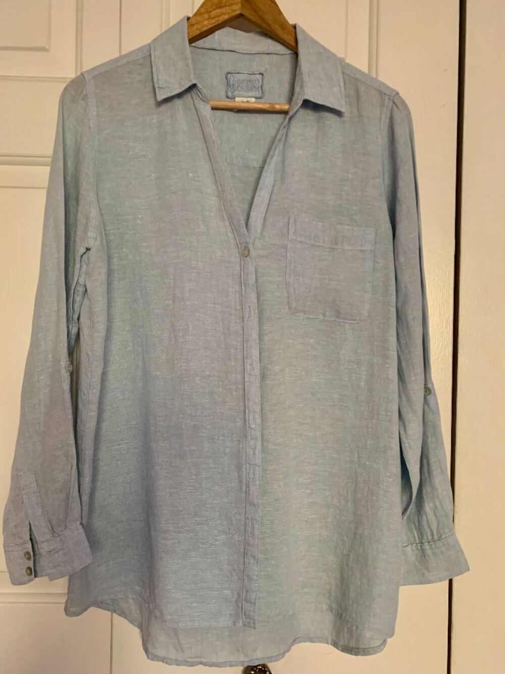 Sigrid Olsen 100% Linen Blouse in Baby Blue